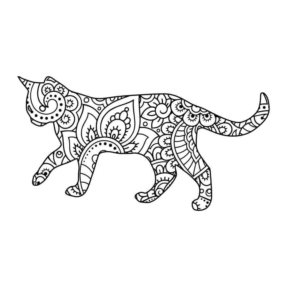 Coloriage Chaton Mandala Circulaire aux Formes Ornementales - Chat mandala à imprimer