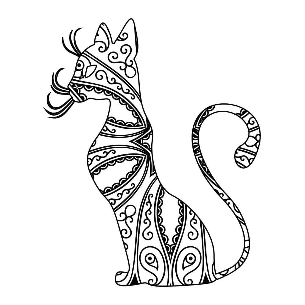 Coloriage Félin Mandala Enchantement Royal - Chat mandala à imprimer