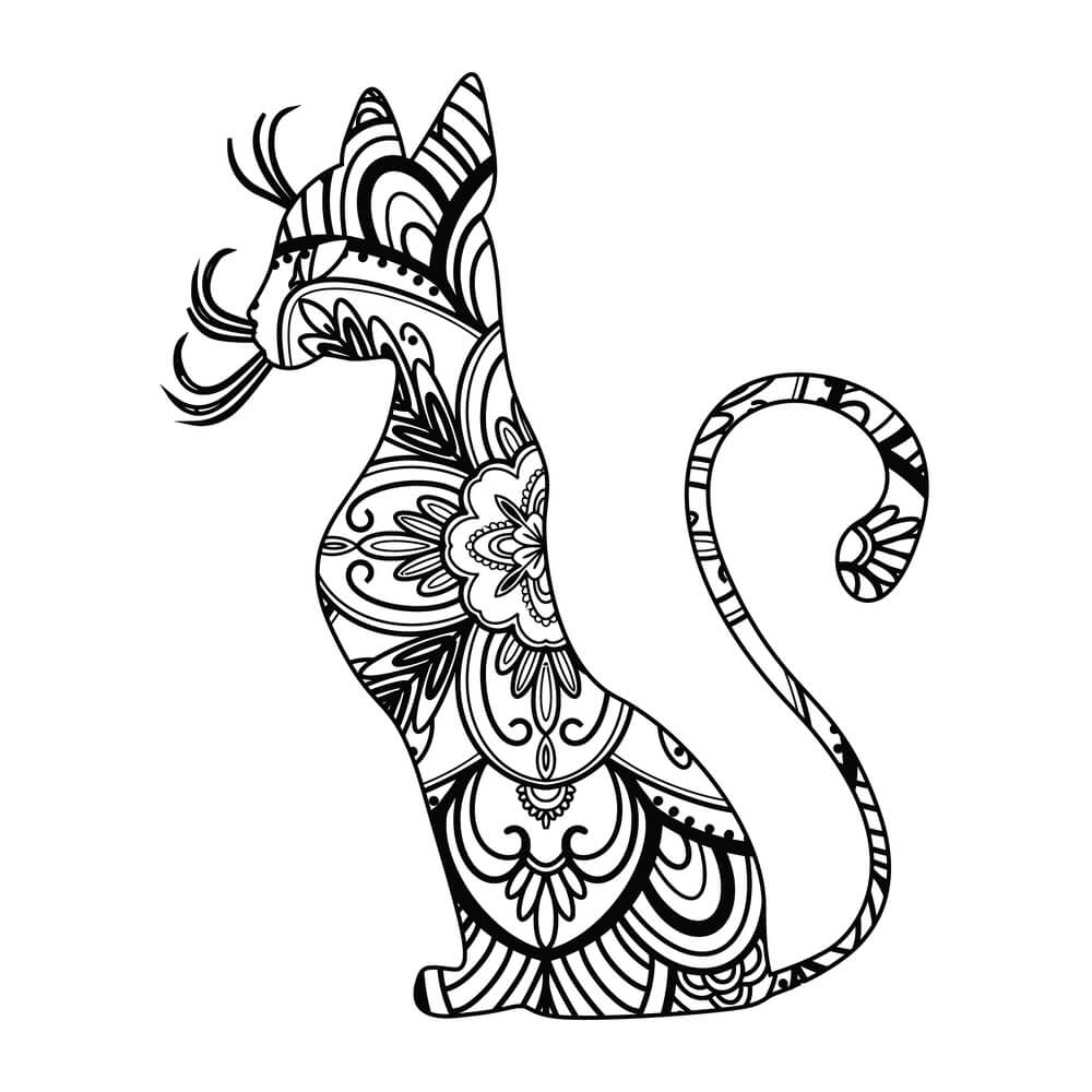 Coloriage Chaton Mandala Couronne Féerique - Chat mandala à imprimer