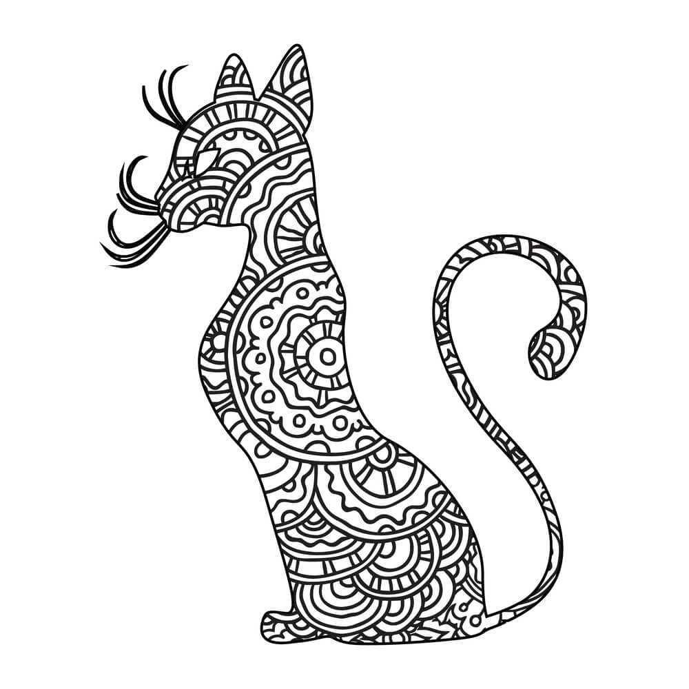 Coloriage Félin Mandala avec Couronne Royale - Chat mandala à imprimer