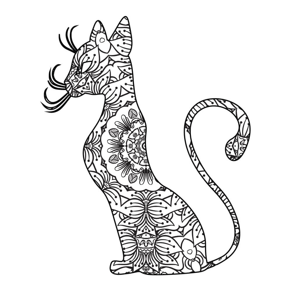 Coloriage Chaton Mandala Orné de Motifs Princiers - Chat mandala à imprimer