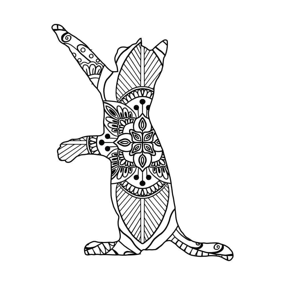 Coloriage Félin Mandala Espiègle avec Motifs Géométriques - Chat mandala à imprimer