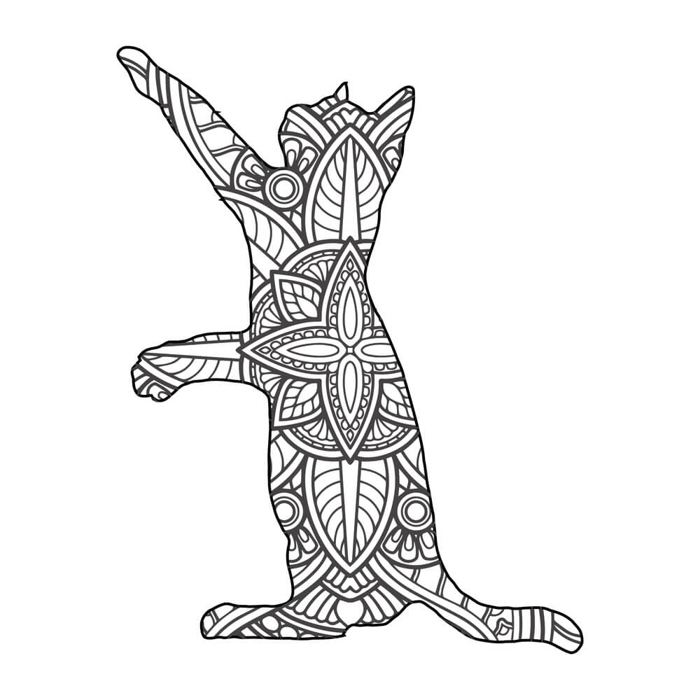 Coloriage Chaton Mandala Joueur aux Patterns Symétriques - Chat mandala à imprimer