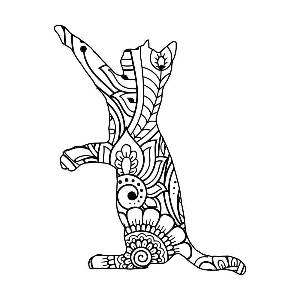 Coloriage Minou Mandala Facétieux avec Ornements Floraux - Chat mandala à imprimer