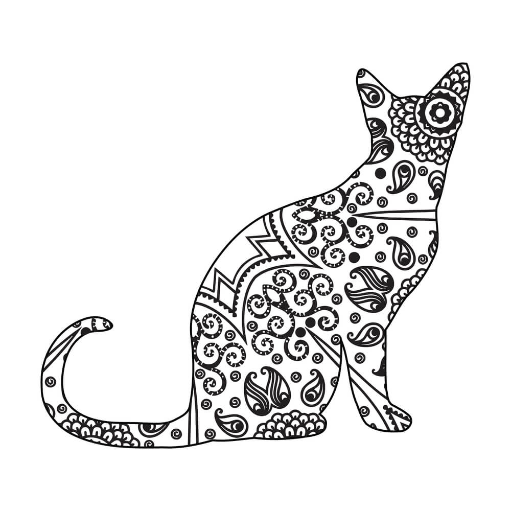 Coloriage Chaton Mandala Géométrique et Motifs Zen - Chat mandala à imprimer