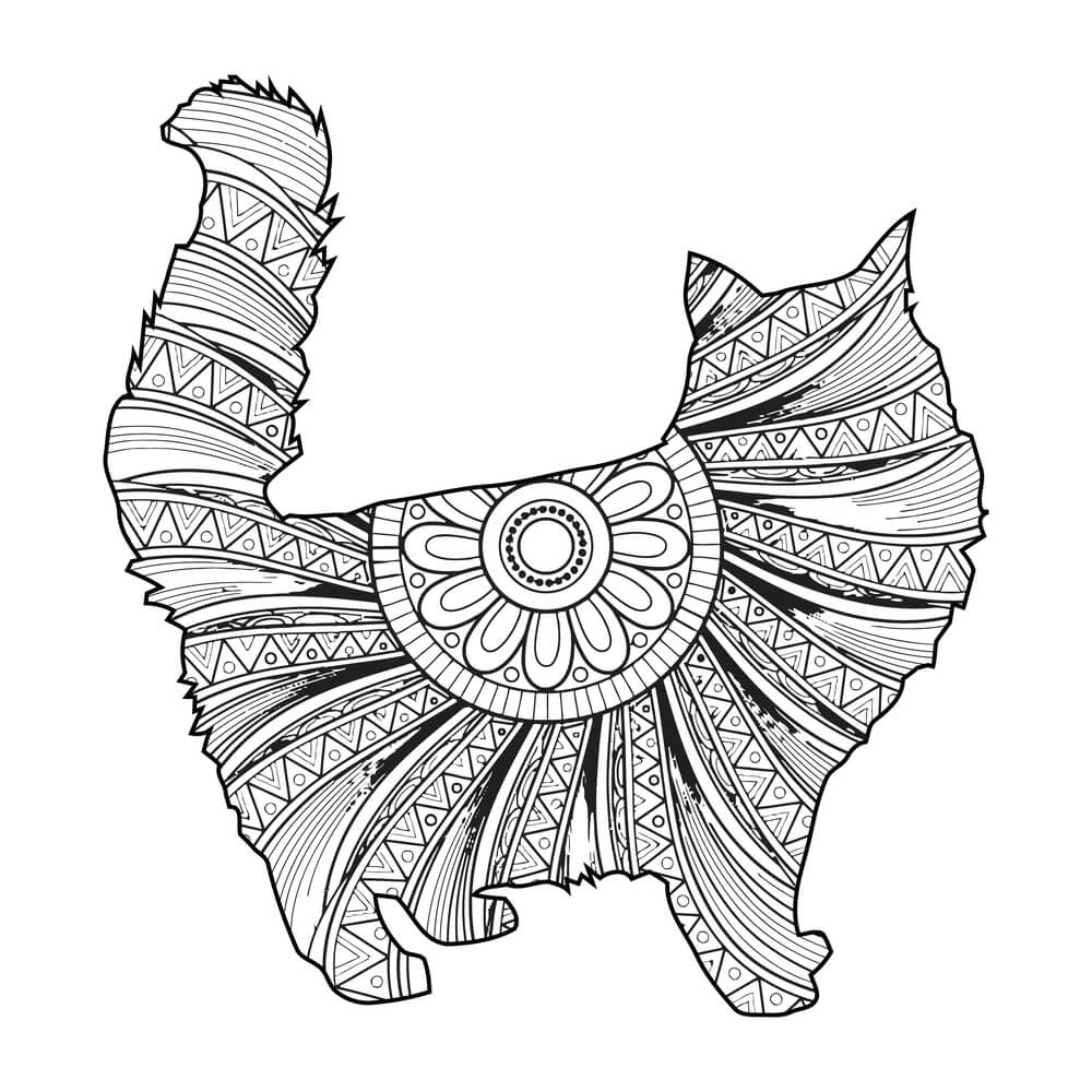 Coloriage Chaton Mandala Zen aux Ornements Complexes - Chat mandala à imprimer