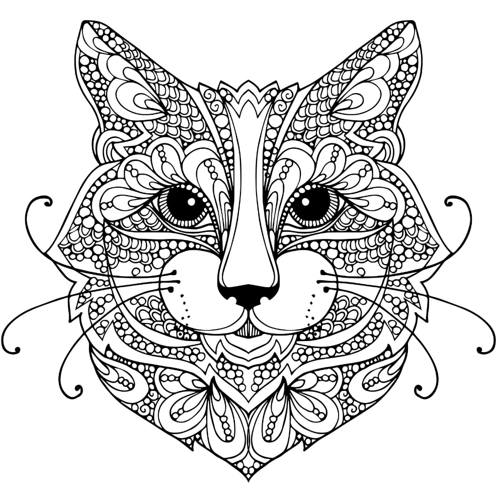 Coloriage Chat Mandala Zentangle Difficile - Chat à imprimer