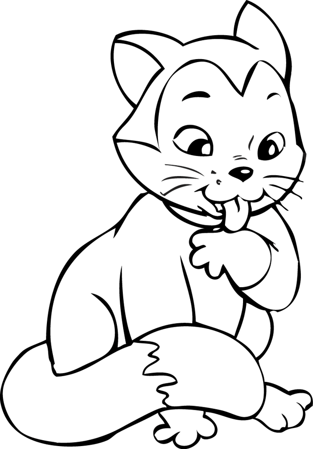 Coloriage Chat Mignon Se Liche La Patte - Chat à imprimer