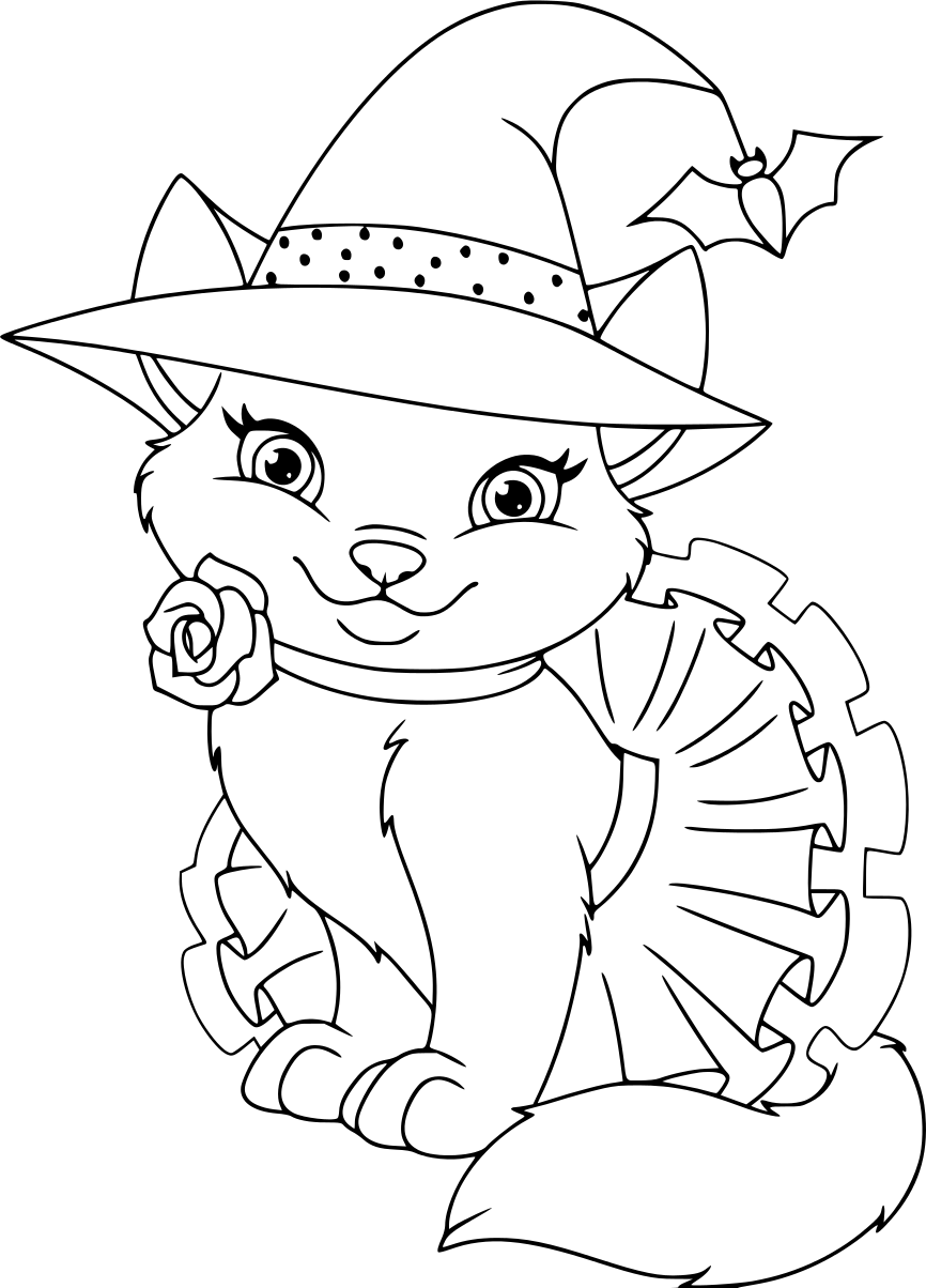 Coloriage Chat Sorcière - Halloween à imprimer