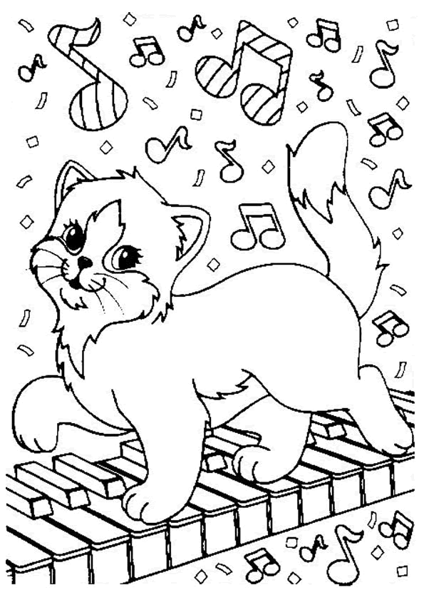 Coloriage Chat Sur Un Piano - Chat à imprimer