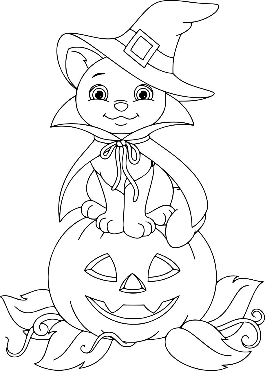 Coloriage Chat Sur Une Citrouille - Halloween à imprimer
