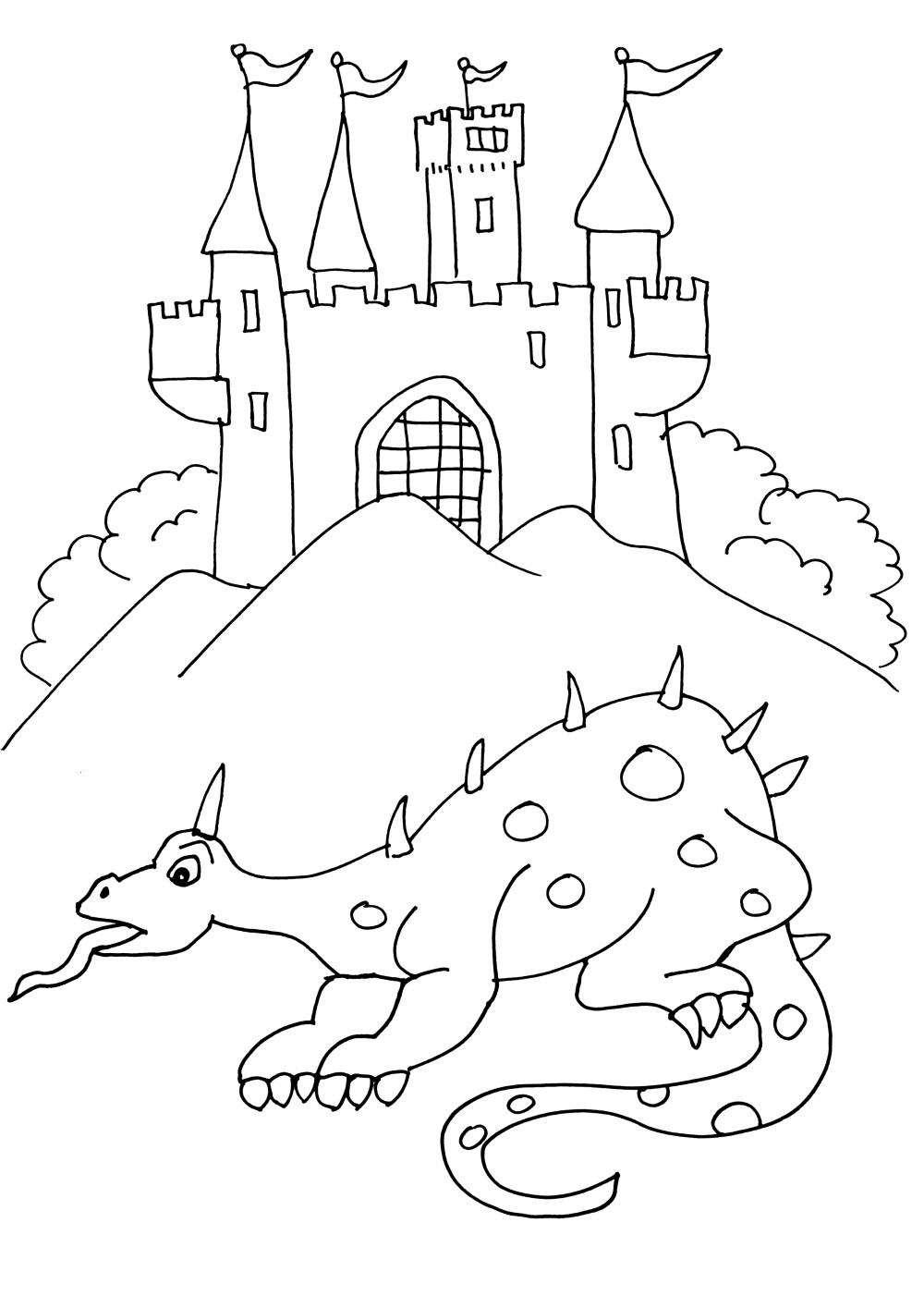 Coloriage Forteresse médiévale aux tours imposantes - Chateau à imprimer
