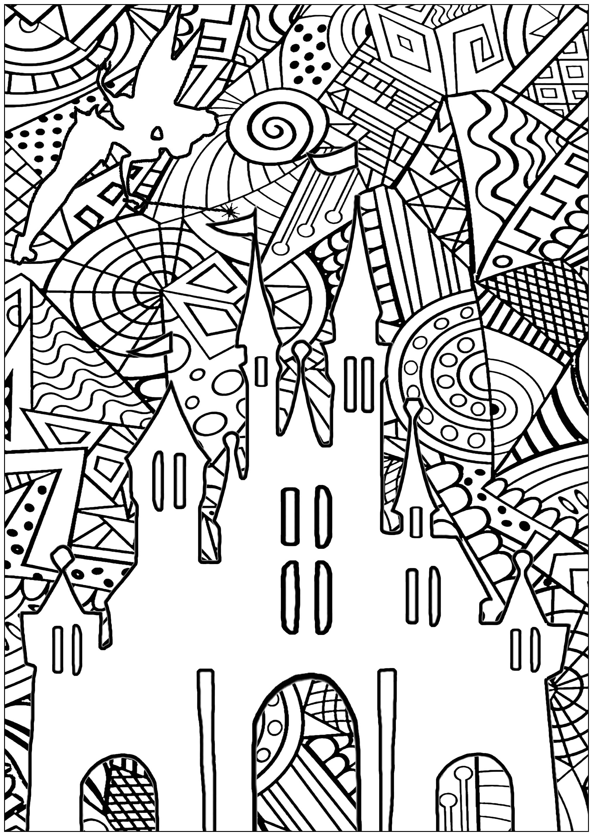 Coloriage Château De La Fée De Disney Adulte - Disney adulte à imprimer