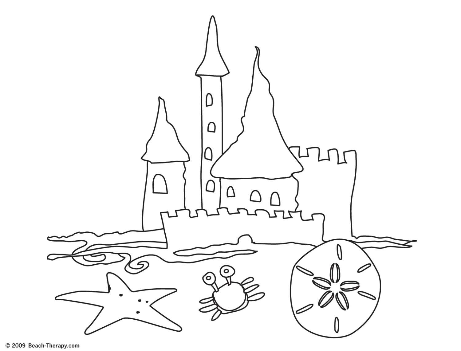Coloriage Château de sable en bord de plage - Facile à imprimer