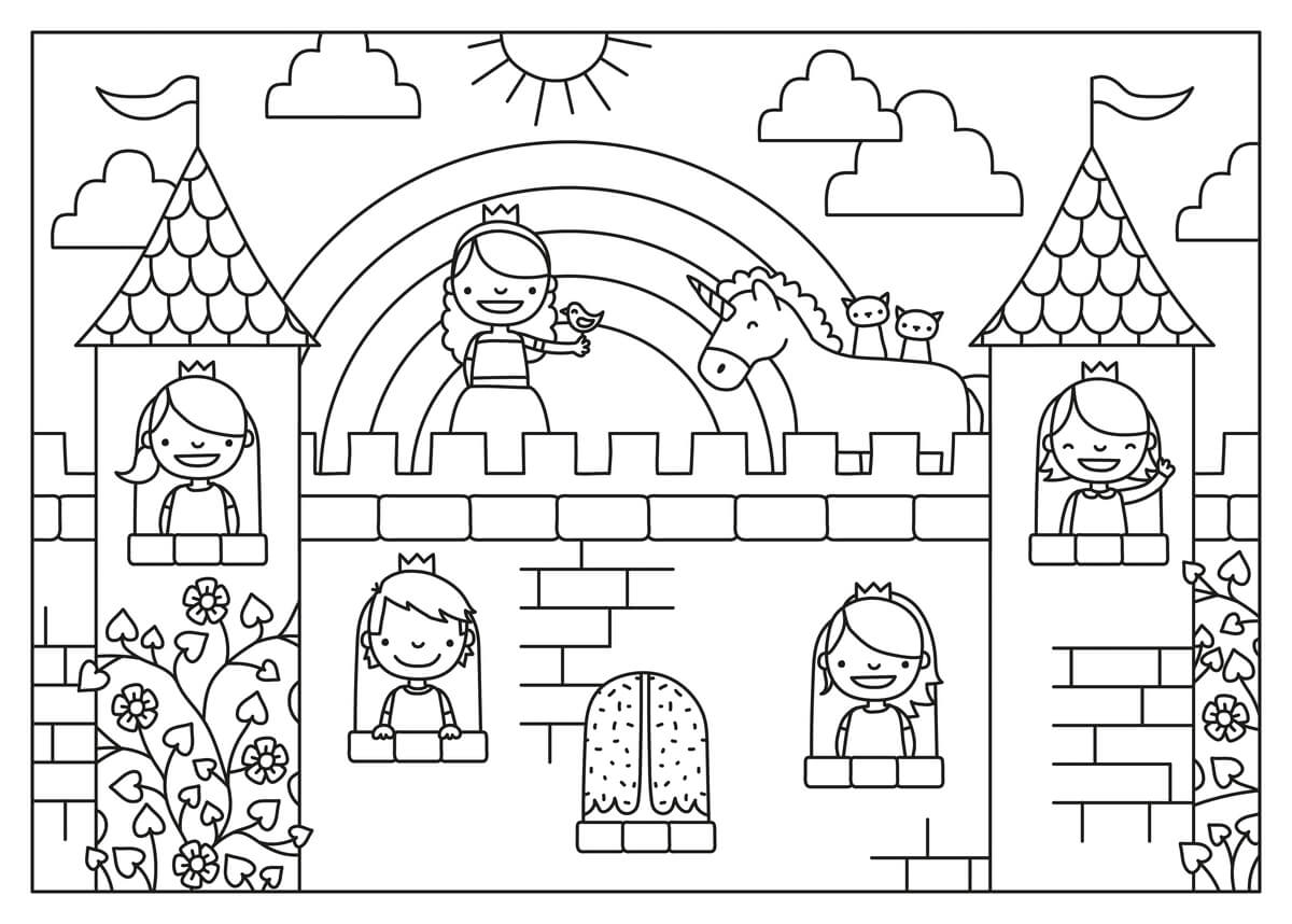 Coloriage Château Princesses Licorne - Chateau à imprimer