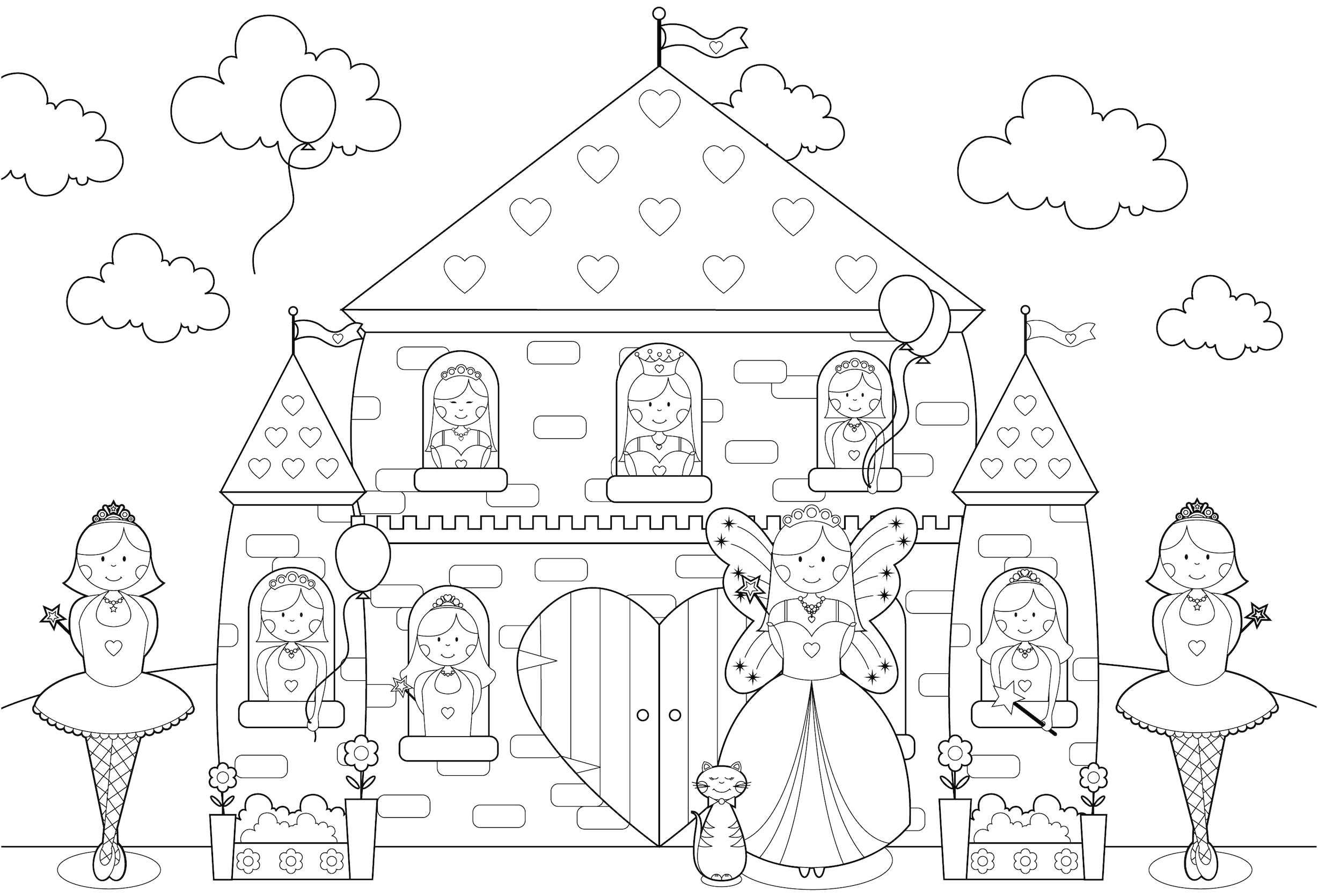 Coloriage Château Princesses Toute La Famille De Princesse - Chateau à imprimer