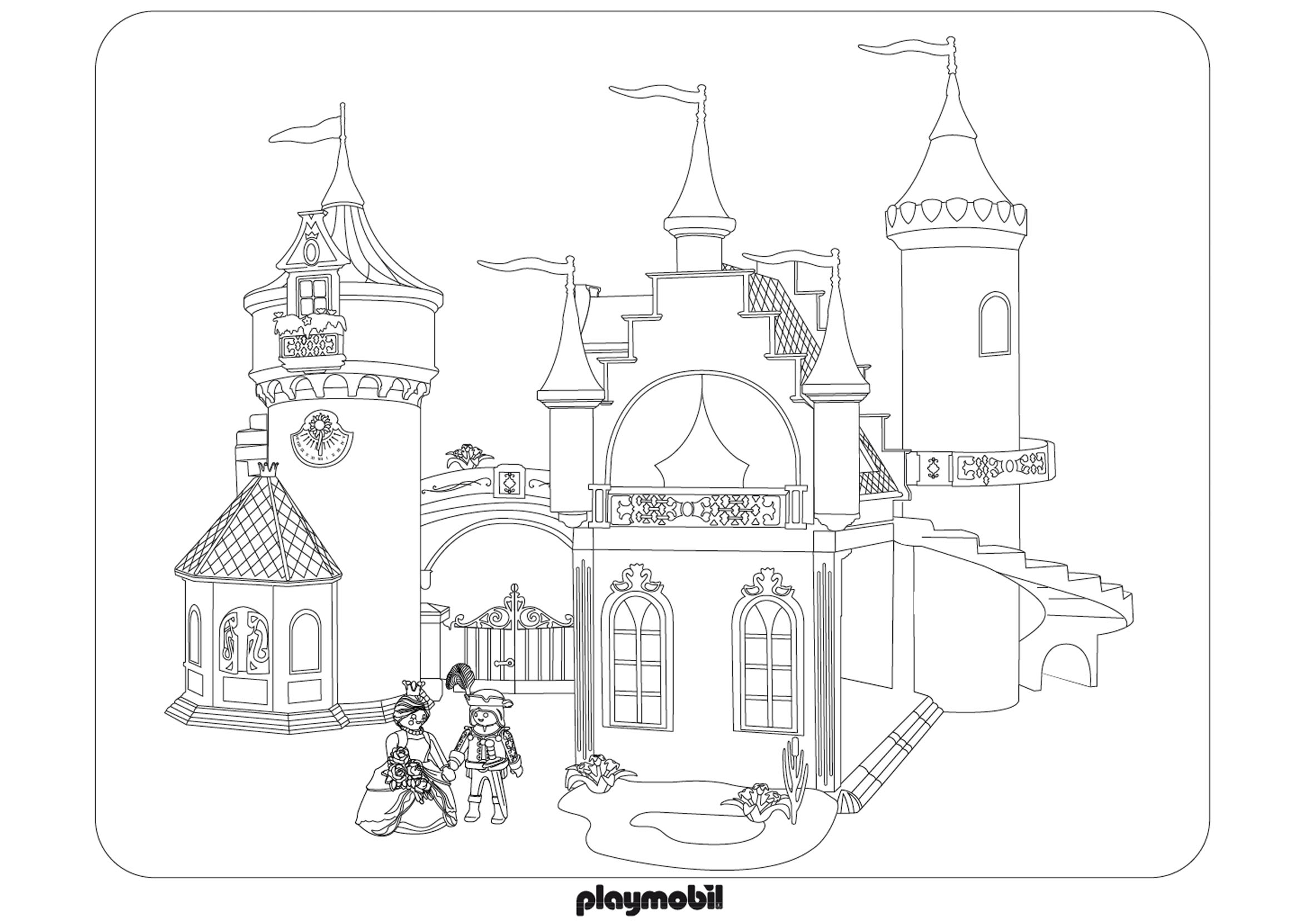 Coloriage Château Roi Reine Princesse Playmobil - Chateau à imprimer