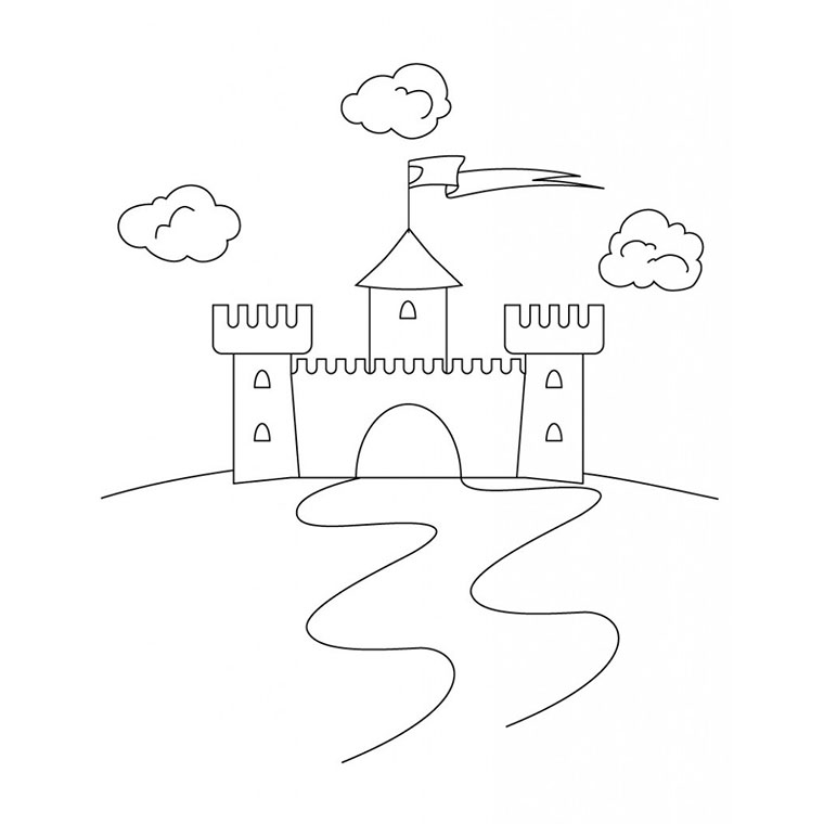 Coloriage Château Sur La Colline - Chat à imprimer