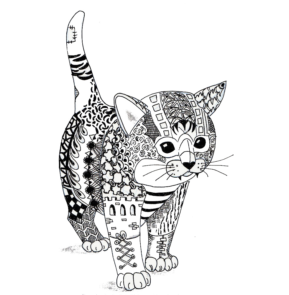 Coloriage Chaton Chat Adulte Mandala - Adulte animaux à imprimer