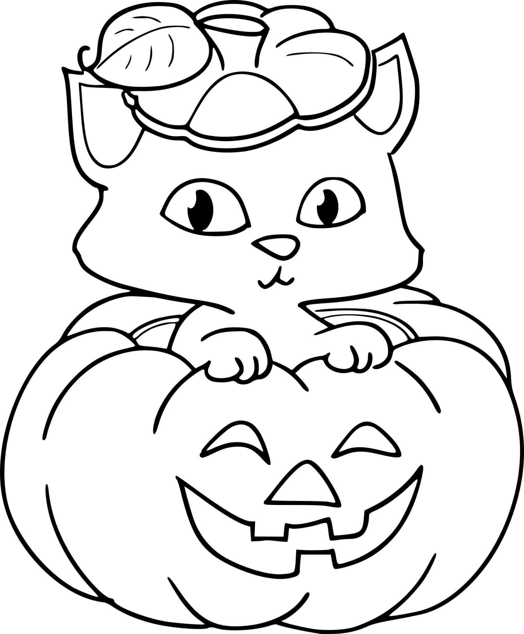 Coloriage Chaton Dans Une Citrouille Halloween - Chaton à imprimer