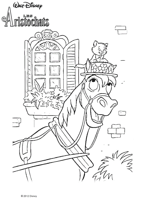Coloriage Chaton Et Cheval Les Aristochats De Disney - Aristochats à imprimer