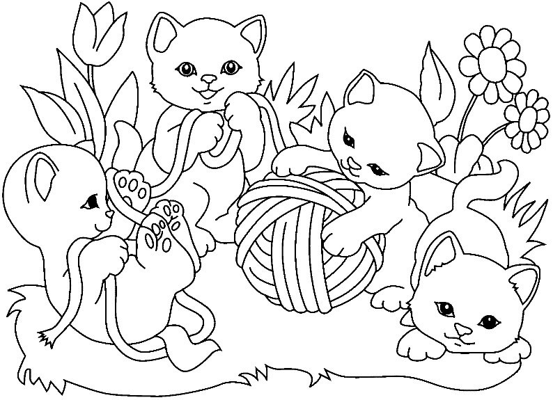 Coloriage Chaton Mignon Jouent - Chat à imprimer