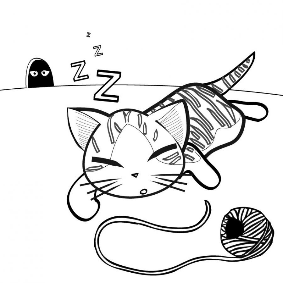 Coloriage Chaton Très Fatigue Du Travail - Chat à imprimer