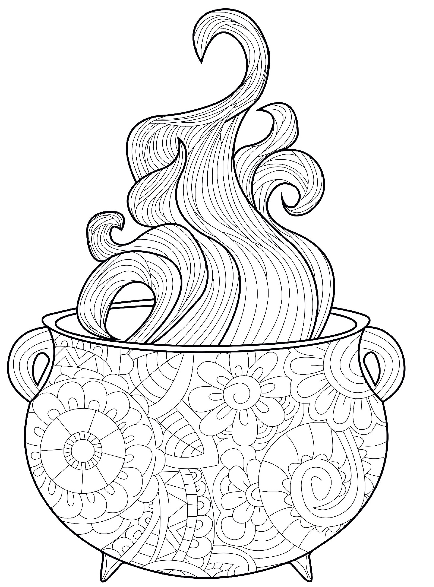 Coloriage Chaudron Halloween Complexe Avec Vapeurs - Halloween à imprimer