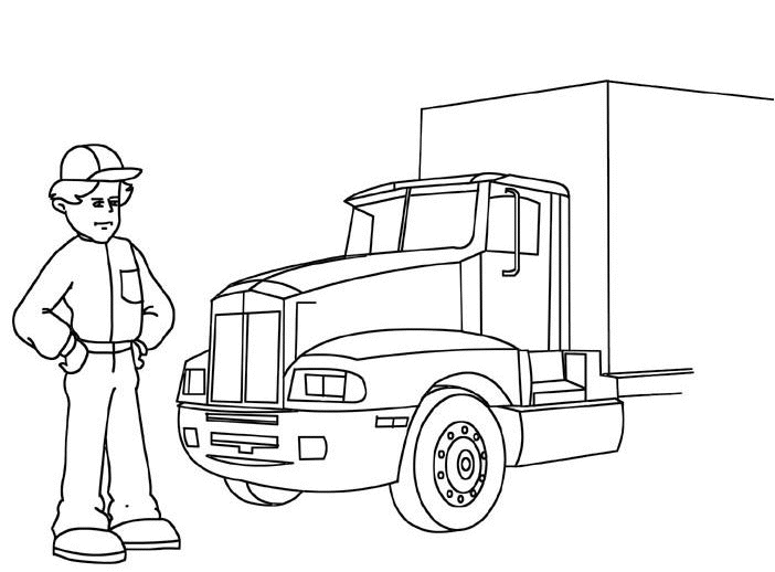 Coloriage Chauffeur Semi Remorque - Camion à imprimer