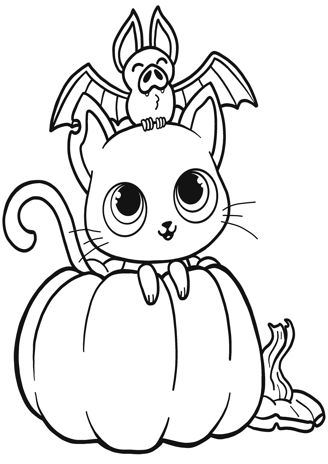 Coloriage Chauve Souris Chat Citrouille Halloween - Halloween à imprimer