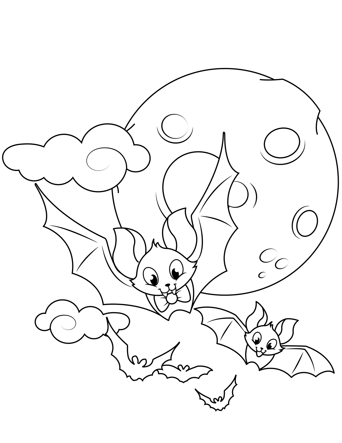 Coloriage Chauve Souris Dans Les Airs Lune Halloween - Halloween à imprimer