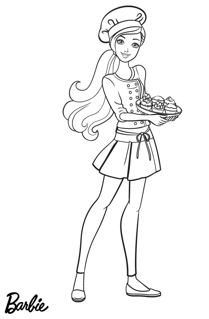 Coloriage Chef Barbie Cuisine Des Cupcakes - Barbie à imprimer