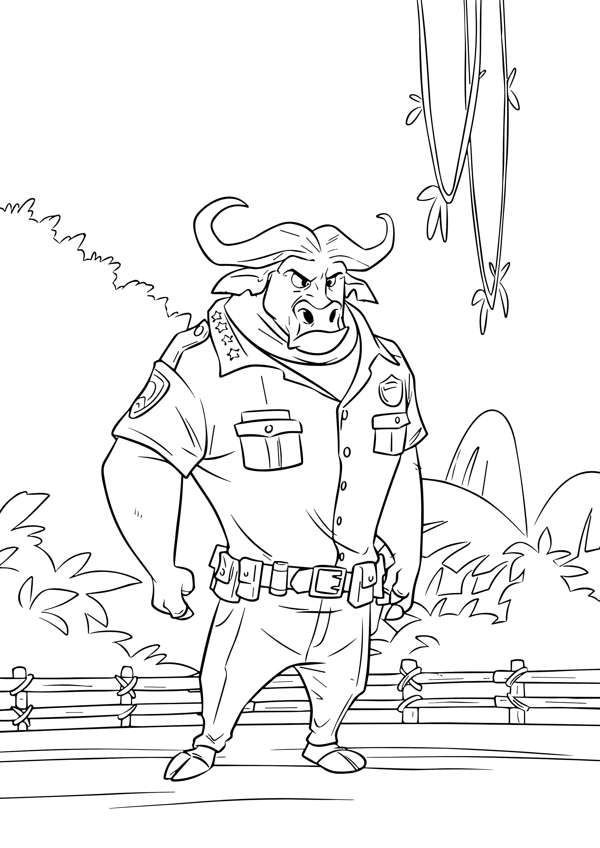 Coloriage Chef Bogo Zootopie En Colère - Zootopie à imprimer