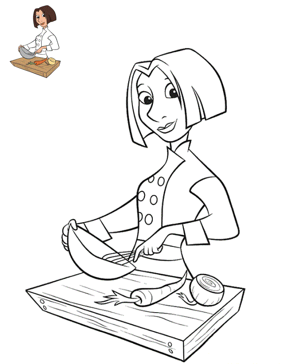 Coloriage Chef Cuisine Colette Tatou Préparation Culinaire - Ratatouille à imprimer