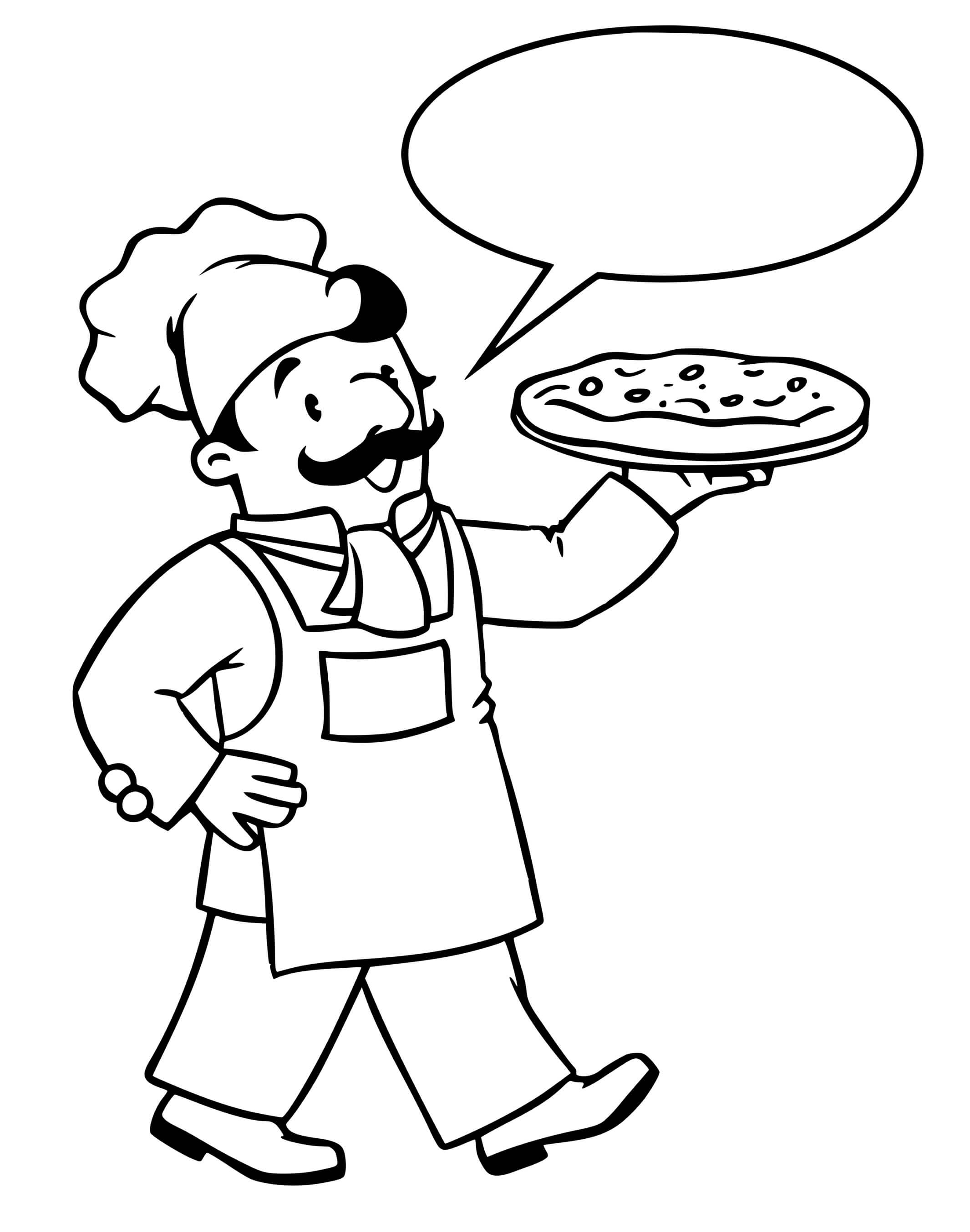 Coloriage Chef Cuisinier Pizzaiolo - Pizza à imprimer