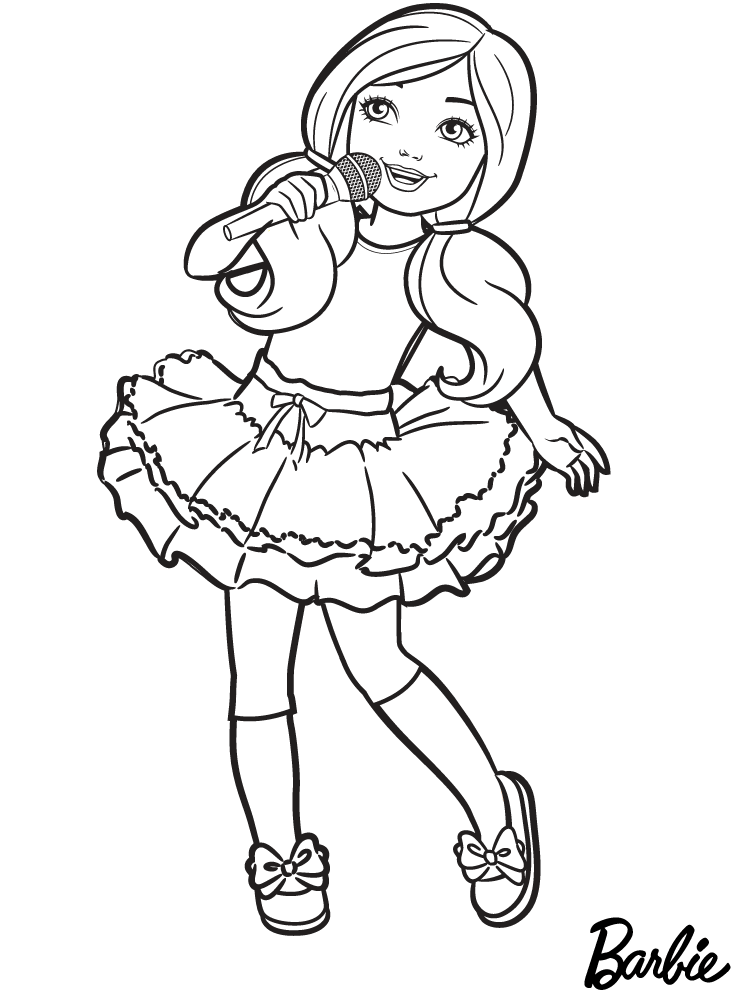 Coloriage Chelsea Chante Une Chanson - Barbie à imprimer