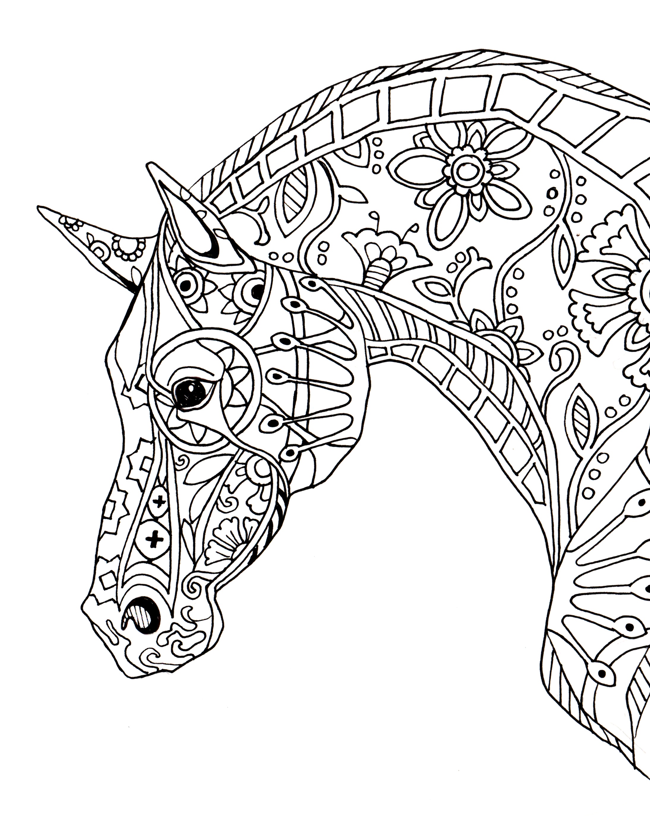 Coloriage Cheval Adulte Décorative Horse Profile - Adulte cheval à imprimer