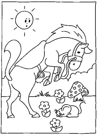 Coloriage Cheval Avec Des Fleurs Et Un Champignon - Cheval à imprimer
