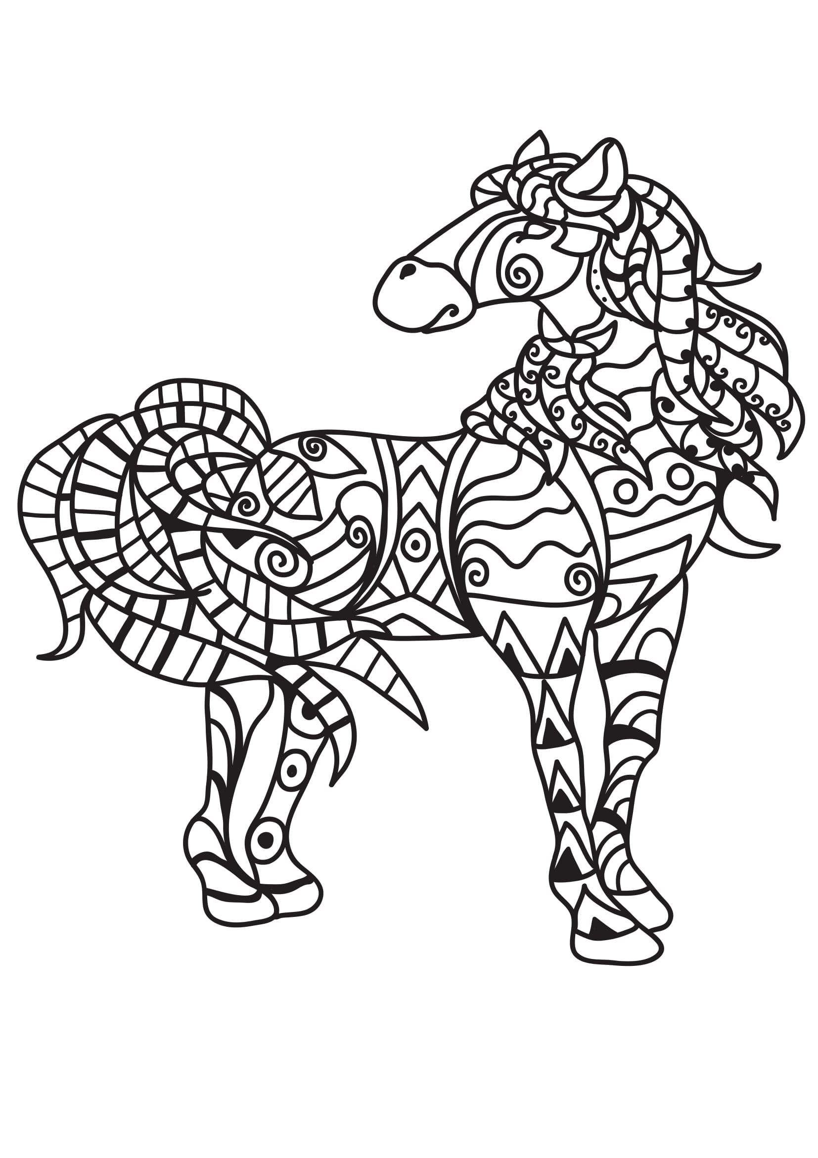 Coloriage Jument gracieuse en composition artistique - Adulte cheval à imprimer