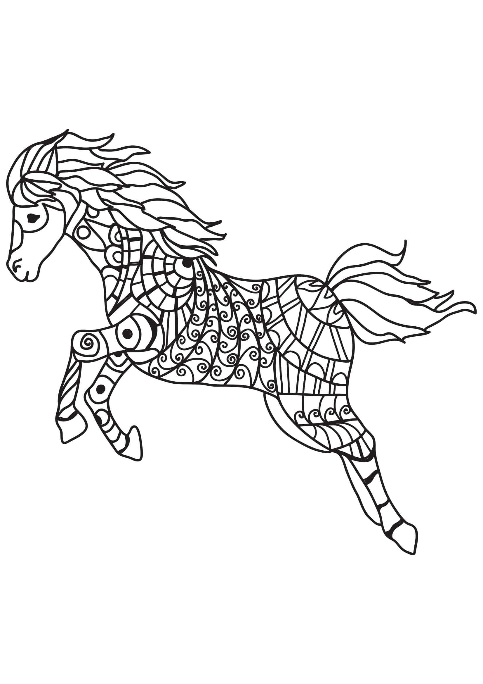 Coloriage Équidé majestueux portrait détaillé - Adulte cheval à imprimer