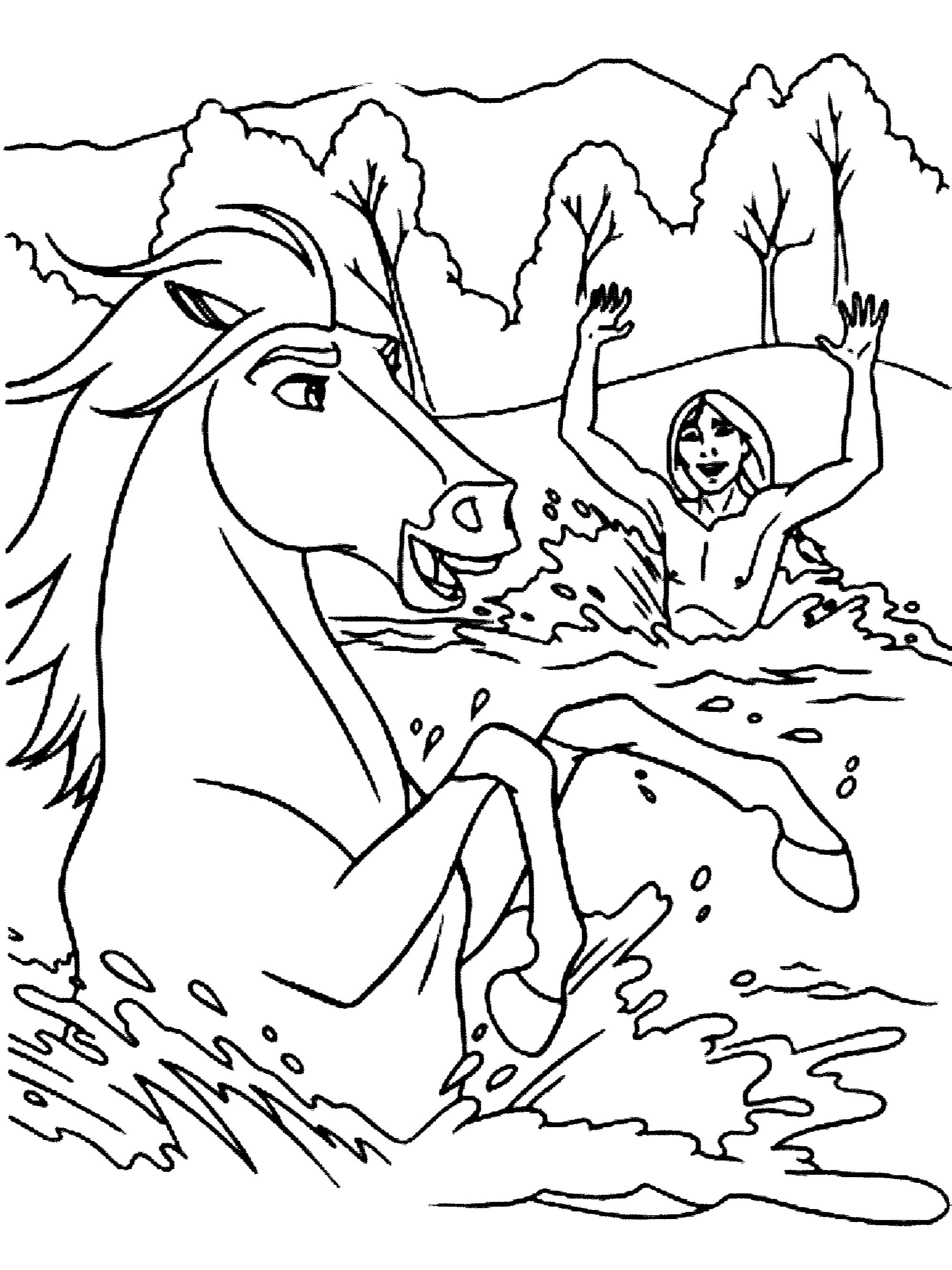 Coloriage Cheval Spirit Se Rafraichit Dans Le Lac - Spirit à imprimer