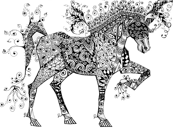Coloriage Cheval Zentangle Circus Horse Jani Freimann - Adulte animaux à imprimer