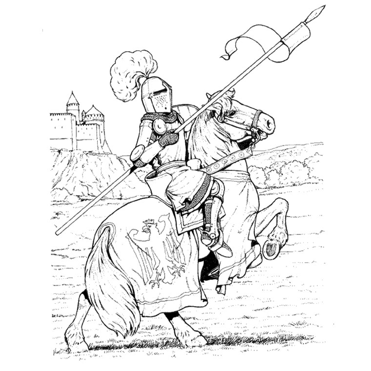 Coloriage Chevalier Château - Cheval à imprimer