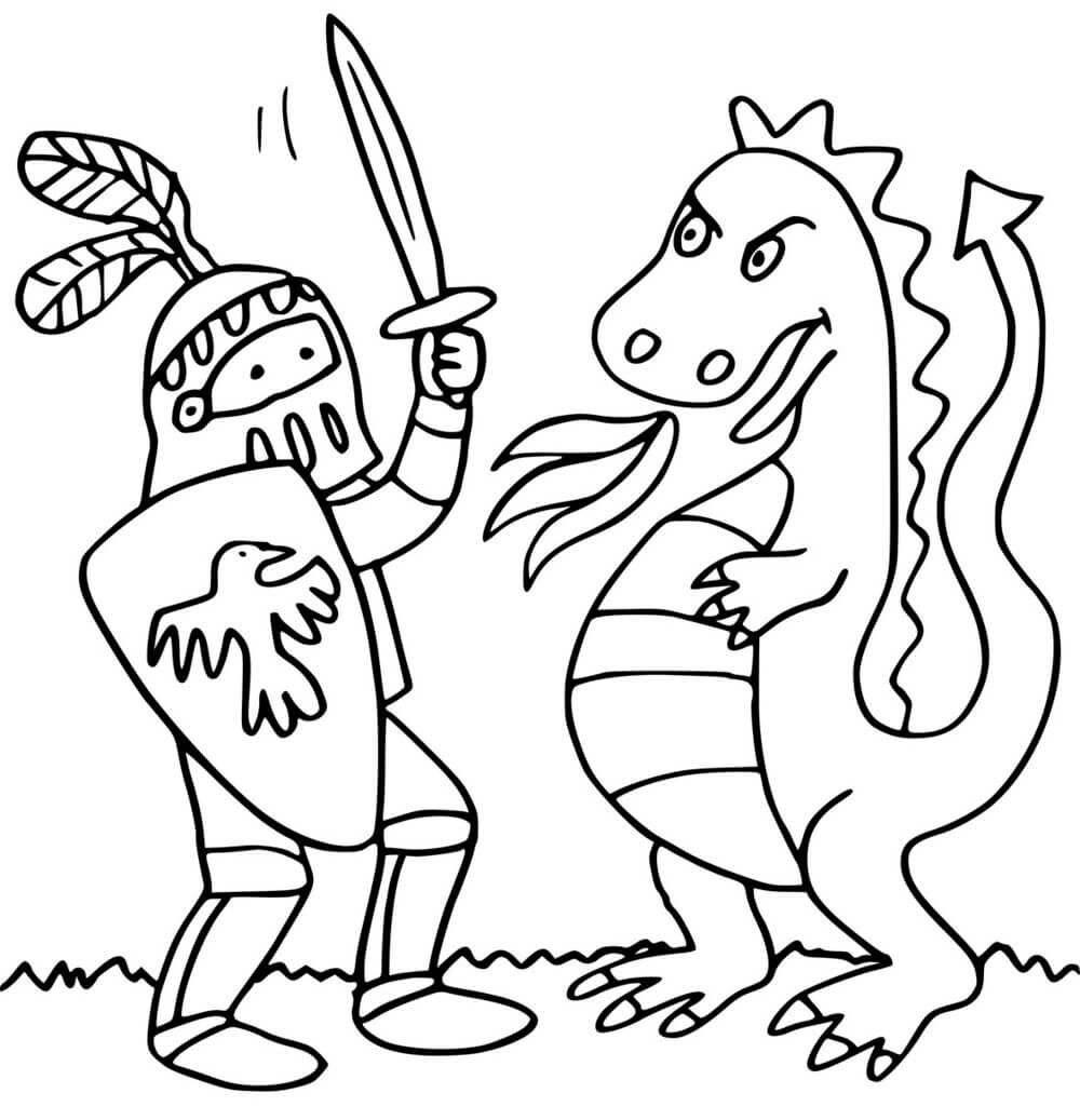 Coloriage Chevalier Combattant Un Drago - Chevalier à imprimer