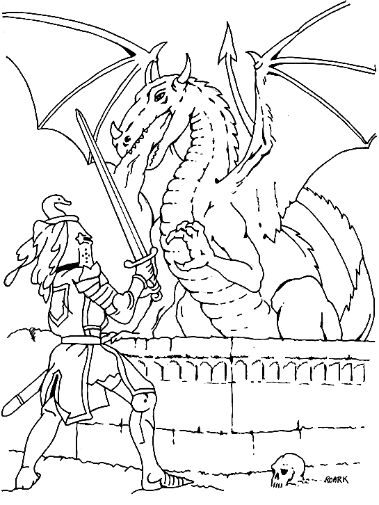 Coloriage Chevalier Contre Un Dragon - Dragon à imprimer