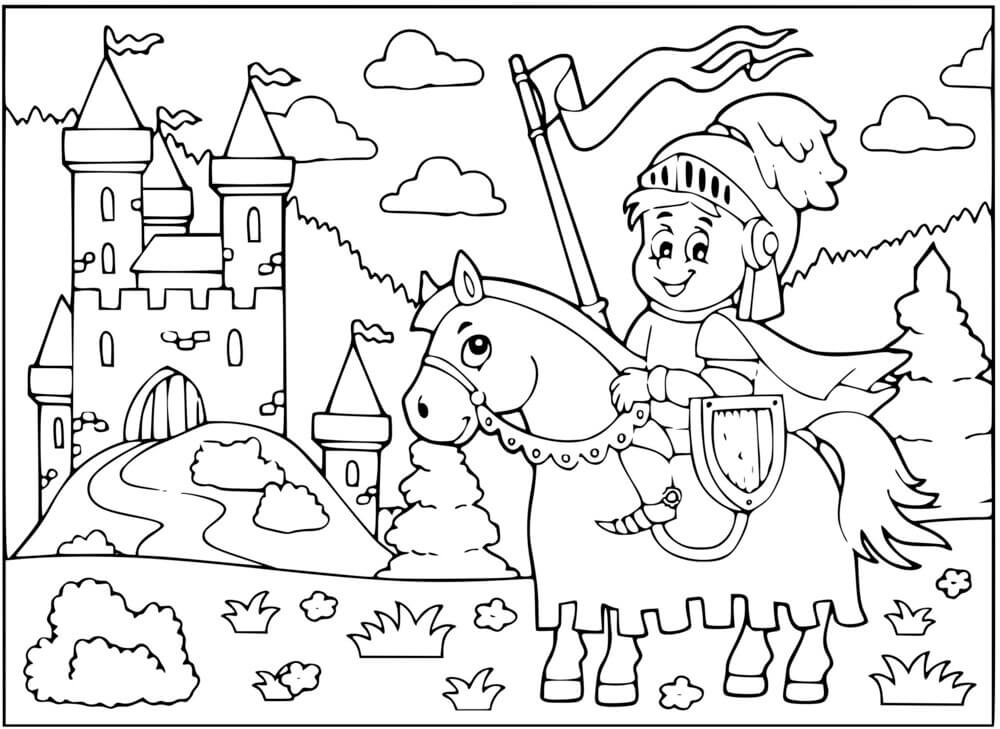 Coloriage Chevalier Devant Le Château - Chevalier à imprimer