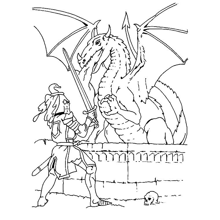 Coloriage Chevalier Et Dragon - Cheval à imprimer