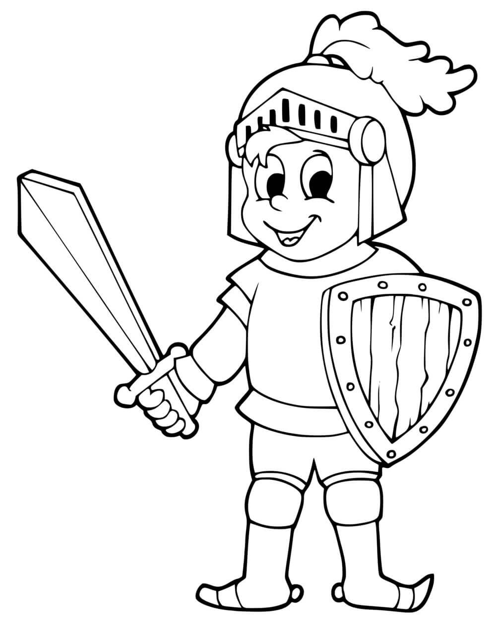 Coloriage Chevalier Et Son Bouclier Facile - Chevalier à imprimer
