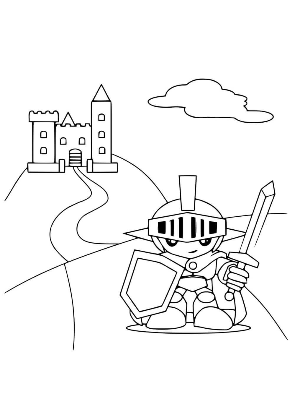Coloriage Chevalier Prêt Pour Defendre Le Château - Chevalier à imprimer
