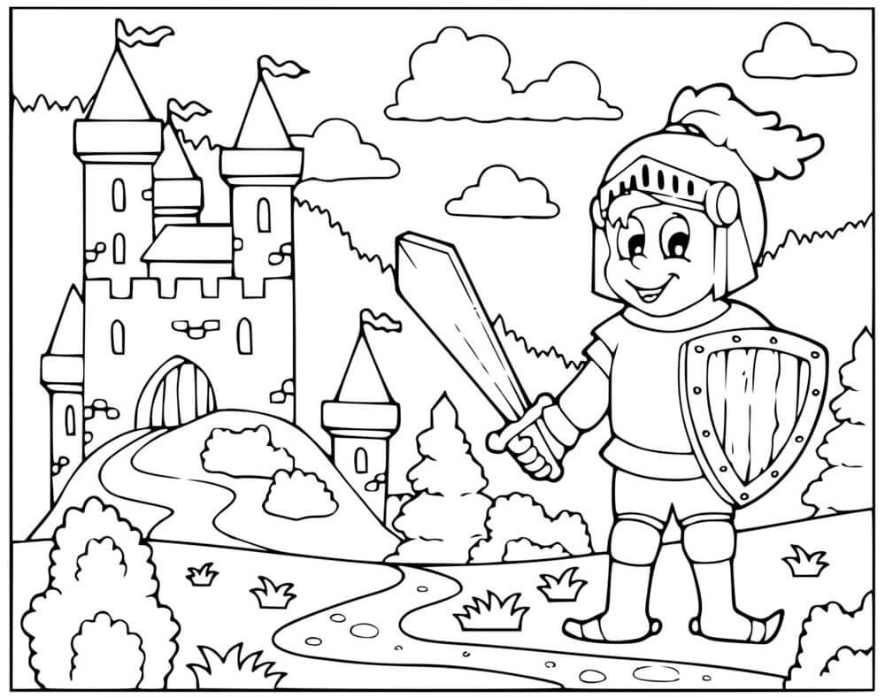Coloriage Chevalier Protege Son Château - Chevalier à imprimer